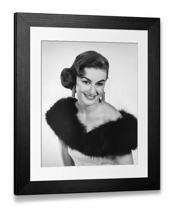 Framed Print : Woman in dress with fur trim Framed Print : Woman in dress with fur trim