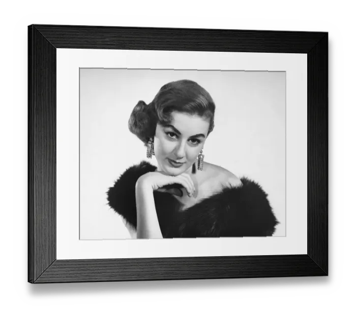 Framed Print : Woman in formal dress with fur stole around shoulders Framed Print : Woman in formal dress with fur stole around shoulders