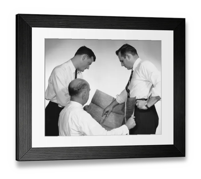 Framed Print : Three men looking at blueprint Framed Print : Three men looking at blueprint