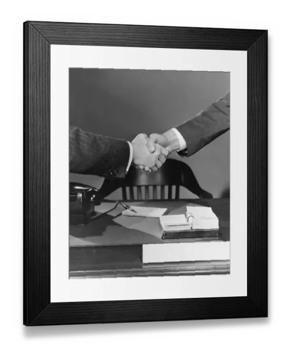 Framed Print : Handshake over desk Framed Print : Handshake over desk