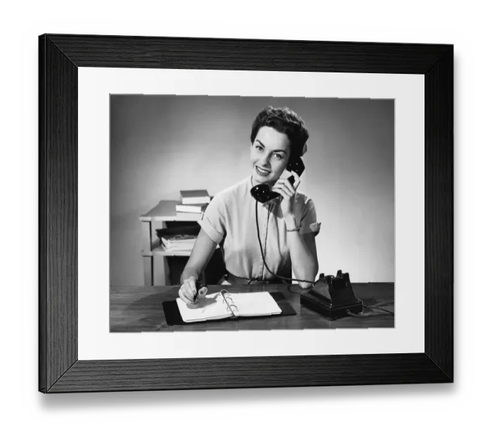 Framed Print : Woman answering phone Framed Print : Woman answering phone