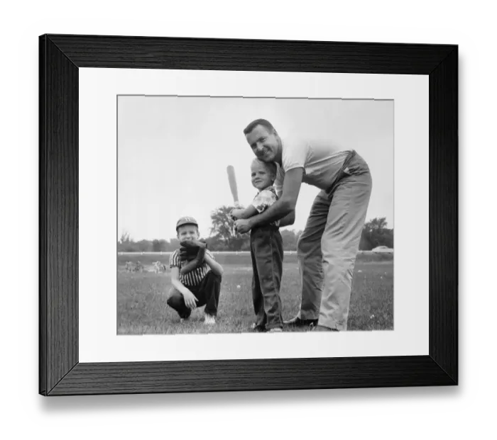 Framed Print : Father and two sons playing baseball Framed Print : Father and two sons playing baseball