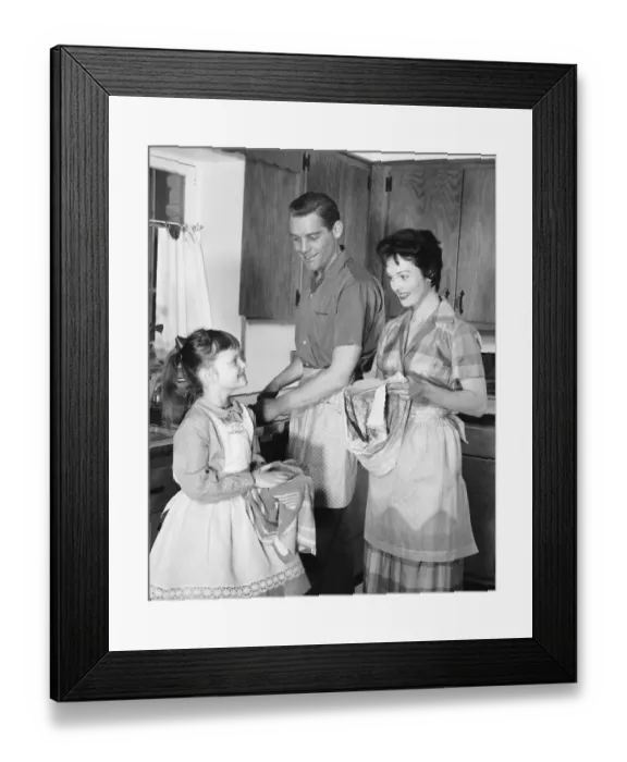 Framed Print : Family doing dishes Framed Print : Family doing dishes