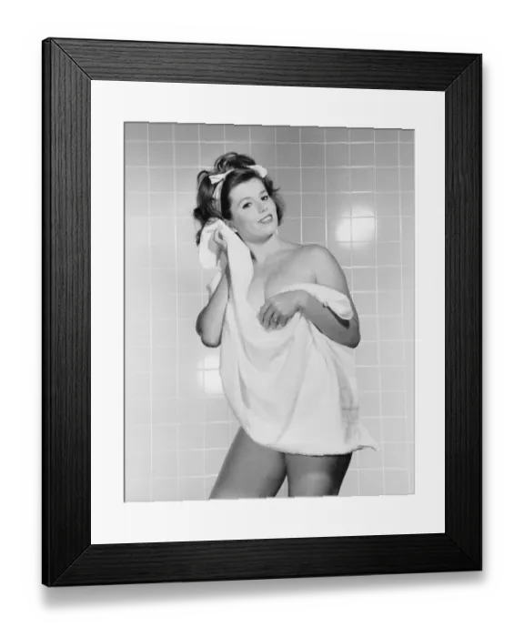 Framed Print : Woman drying off with towel Framed Print : Woman drying off with towel
