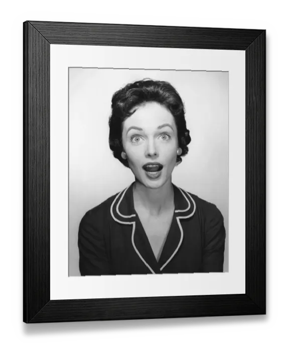 Framed Print : Woman with surprised expression Framed Print : Woman with surprised expression