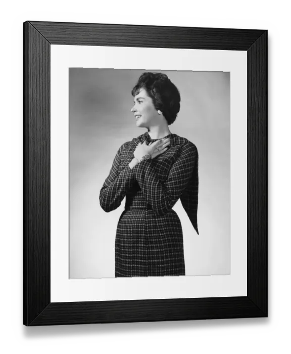 Framed Print : Woman with hands clasped to chest Framed Print : Woman with hands clasped to chest