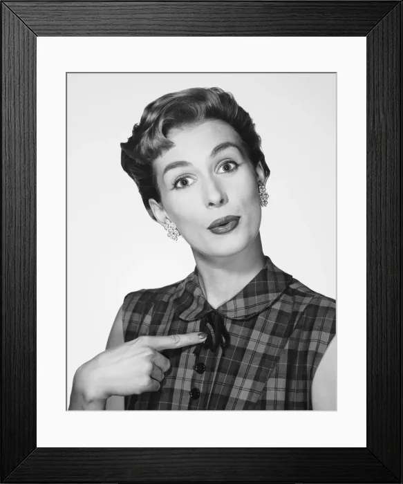 Framed Print : Woman pointing to herself Framed Print : Woman pointing to herself
