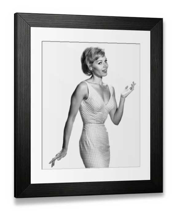 Framed Print : Woman with hourglass figure, wearing dress Framed Print : Woman with hourglass figure, wearing dress