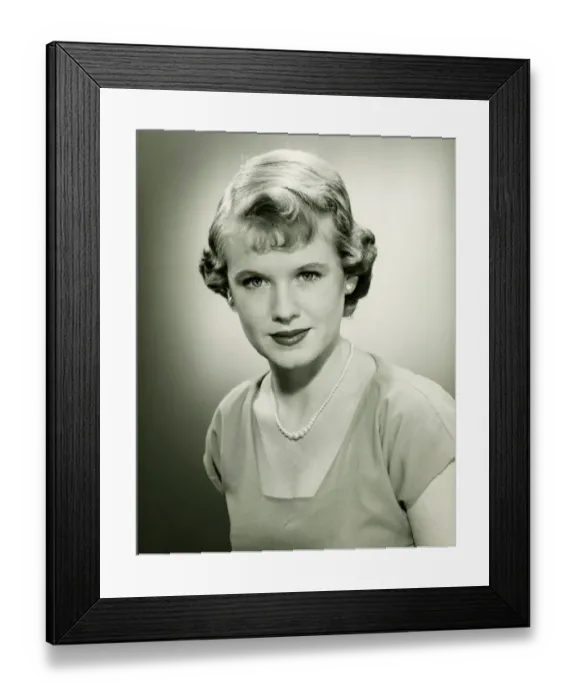 Framed Print : Elegant woman posing in studio, (B&W), (Portrait)