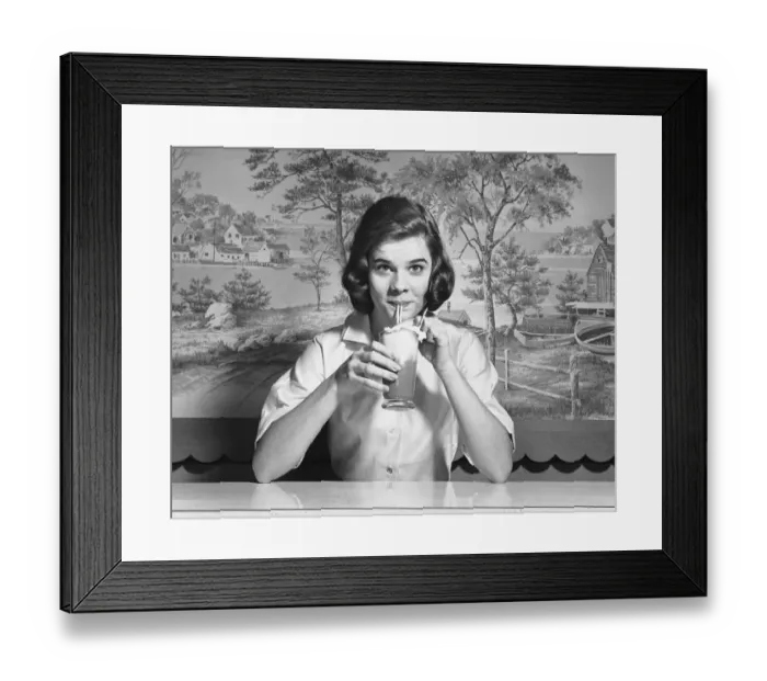 Framed Print : Woman drinking ice cream soda Framed Print : Woman drinking ice cream soda