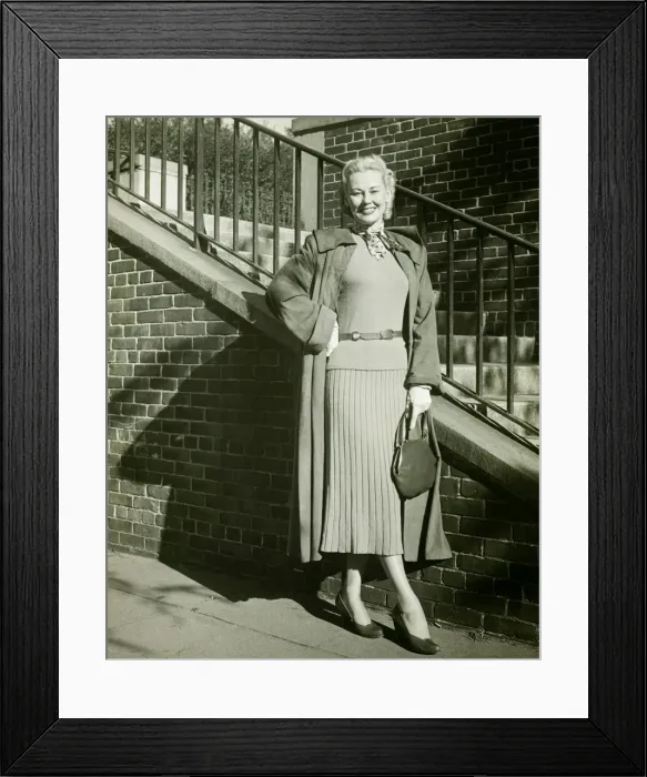 Framed Print : Woman posing by steps, (B&W), (Portrait) Framed Print : Woman posing by steps, (B&W), (Portrait)