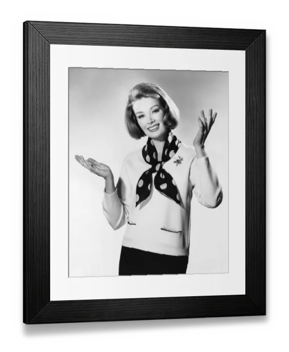 Framed Print : Woman posing, arms raised in air Framed Print : Woman posing, arms raised in air