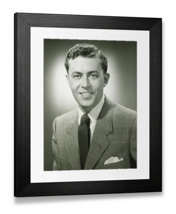 Framed Print : Young man in checked jacket posing in studio, (B&W), (Close-up), (Portrait) Framed Print : Young man in checked jacket posing in studio, (B&W), (Close-up), (Portrait)