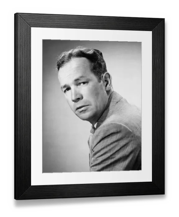 Framed Print : Worried man in studio, (B&W), (Close-up), (Portrait)