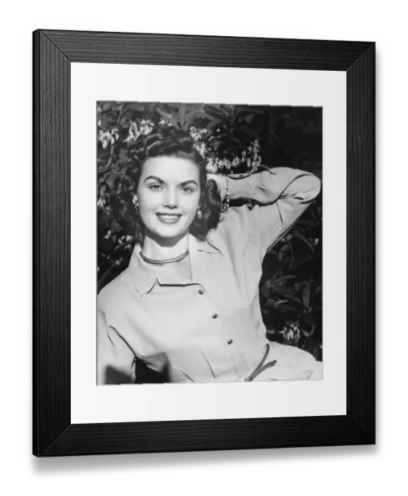 Framed Print : Young woman posing by blooming tree, (B&W), (Close-up), (Portrait) Framed Print : Young woman posing by blooming tree, (B&W), (Close-up), (Portrait)