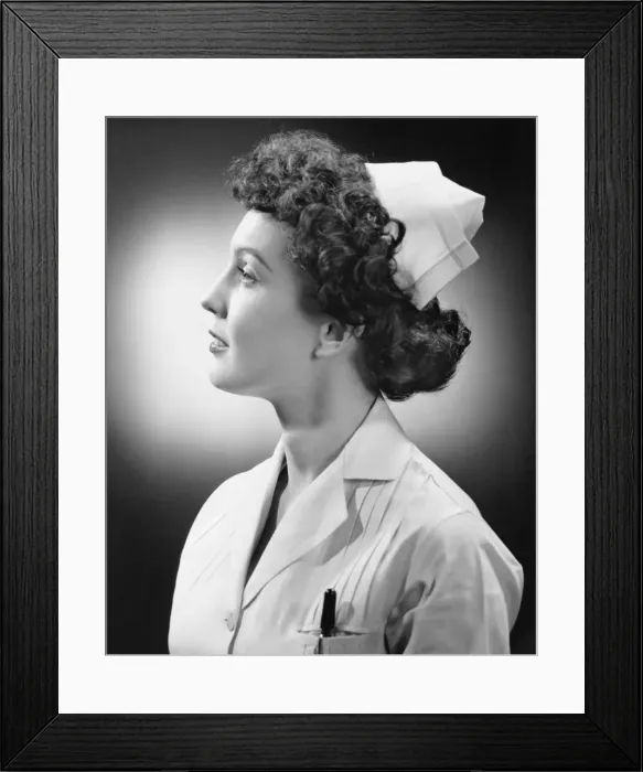 Framed Print : Nurse posing in studio, (B&W), (Close-up), (Portrait) Framed Print : Nurse posing in studio, (B&W), (Close-up), (Portrait)