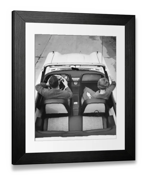 Framed Print : Couple driving in convertible Framed Print : Couple driving in convertible
