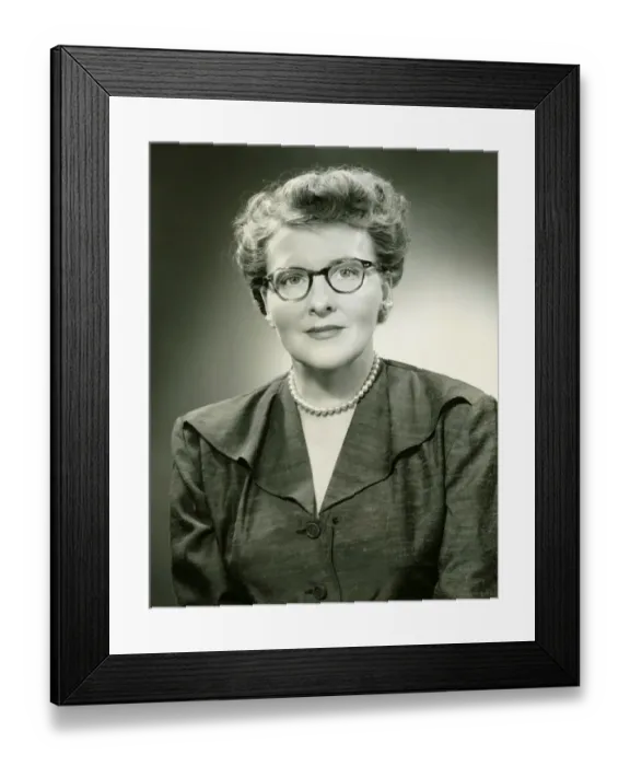 Framed Print : Mature woman in eyewear posing in studio, (B&W), (Close-up), (Portrait) Framed Print : Mature woman in eyewear posing in studio, (B&W), (Close-up), (Portrait)
