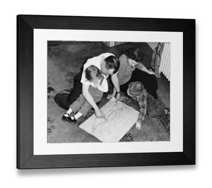 Framed Print : Family looking at roadmap Framed Print : Family looking at roadmap