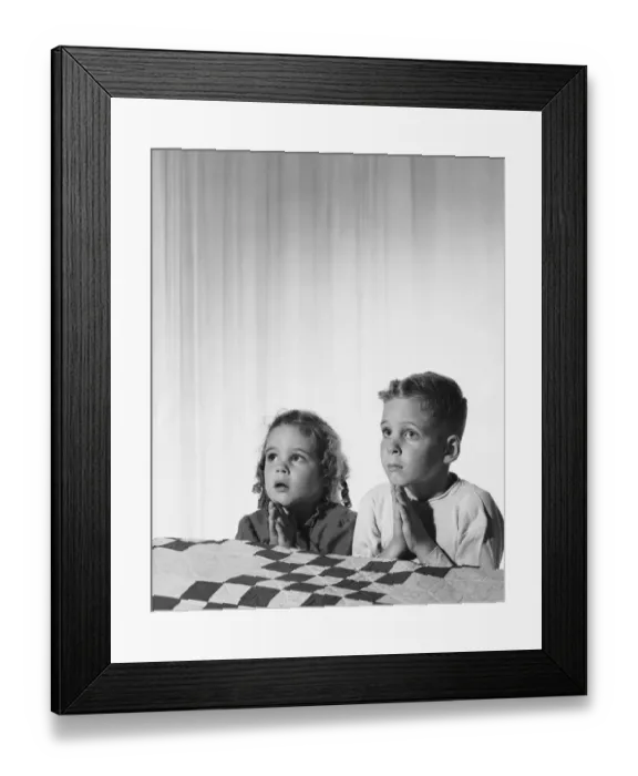 Framed Print : Girl and boy saying bedtime prayers Framed Print : Girl and boy saying bedtime prayers