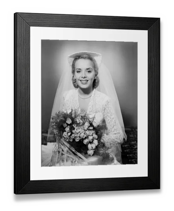 Framed Print : Studio portrait of mid adult bride Framed Print : Studio portrait of mid adult bride