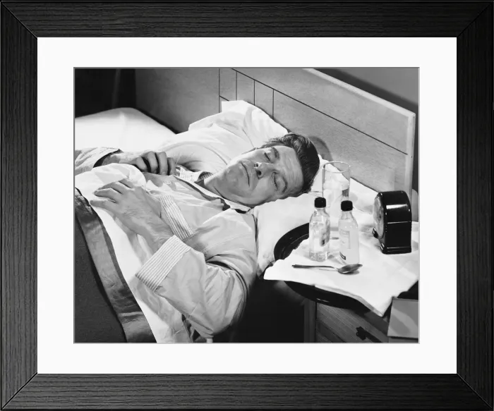 Framed Print : Sick man sleeping Framed Print : Sick man sleeping