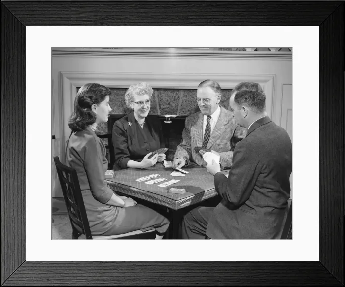 Framed Print : Four adults playing cards Framed Print : Four adults playing cards