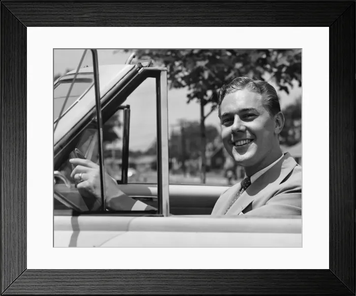 Framed Print : Man driving convertible Framed Print : Man driving convertible