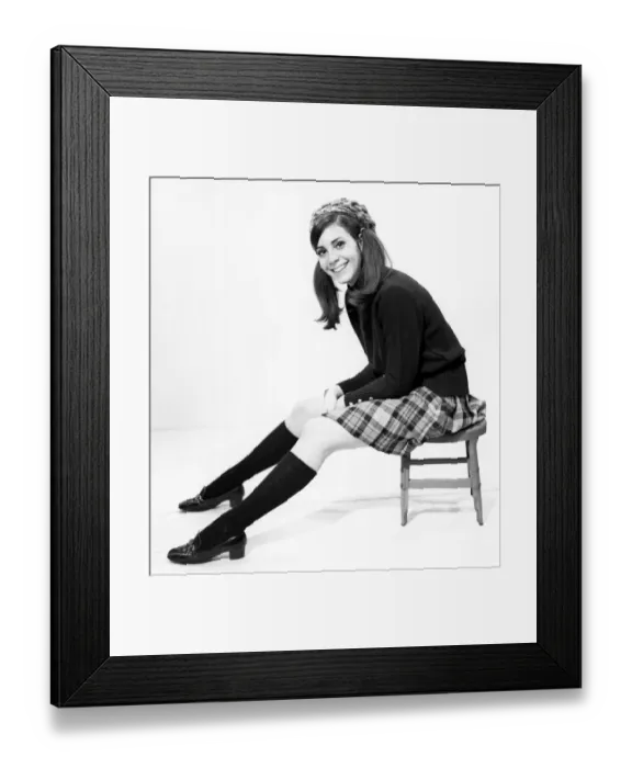 Framed Print : Studio portrait of young woman sitting on chair Framed Print : Studio portrait of young woman sitting on chair