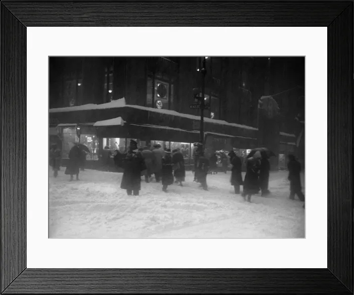 Framed Print : People walking on street in blizzard, (B&W) Framed Print : People walking on street in blizzard, (B&W)