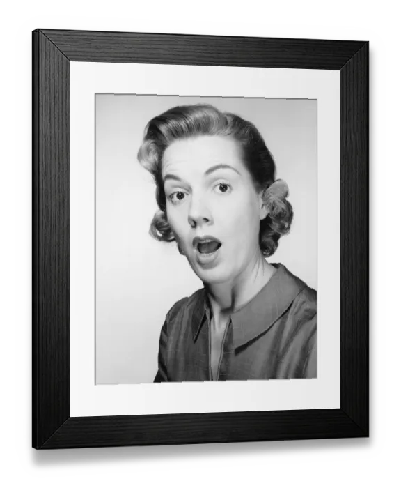 Framed Print : Woman with surprised expression