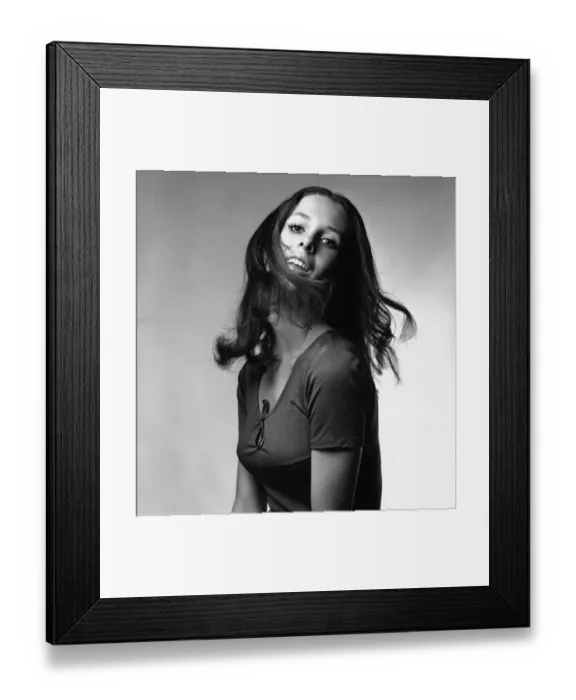 Framed Print : Young woman shaking head in studio, (B&W), portrait Framed Print : Young woman shaking head in studio, (B&W), portrait