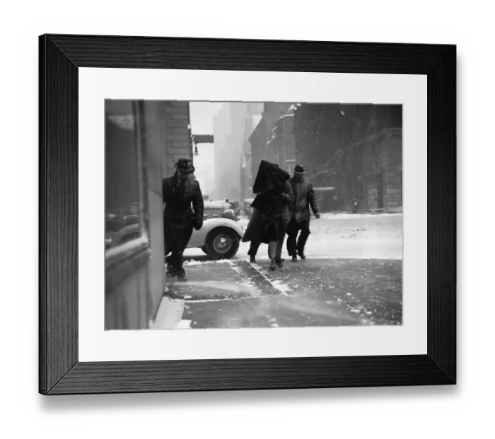 Framed Print : People walking on street in wind, (B&W) Framed Print : People walking on street in wind, (B&W)