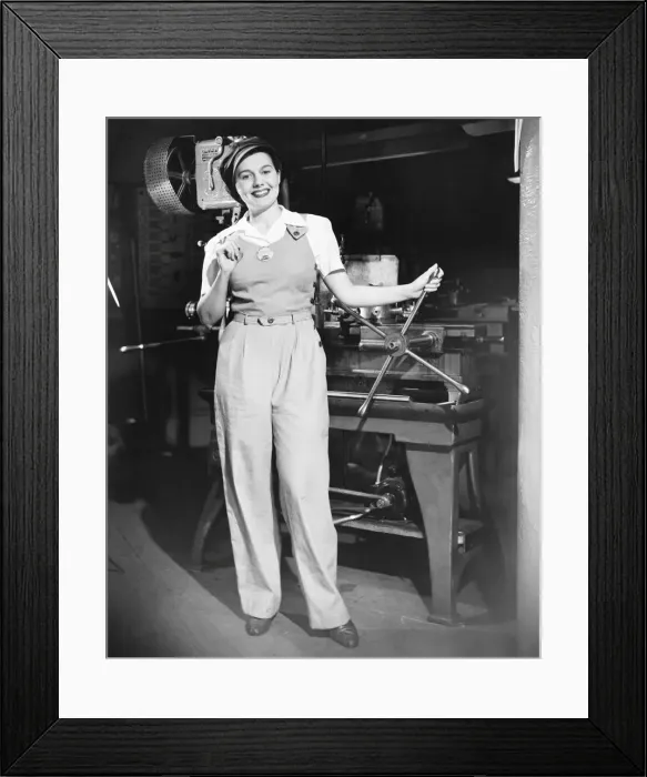 Framed Print : Female factory worker (B&W), portrait Framed Print : Female factory worker (B&W), portrait