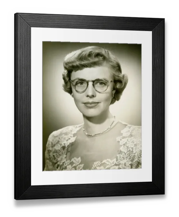 Framed Print : Woman wearing lace dress posing in studio, (B&W), (Close-up), (Portrait) Framed Print : Woman wearing lace dress posing in studio, (B&W), (Close-up), (Portrait)