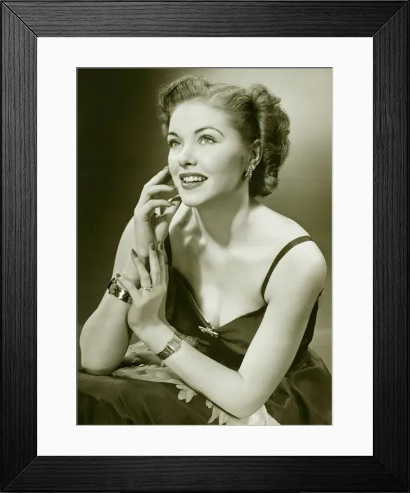 Framed Print : Woman in evening gown, posing, (B&W), (Portrait)