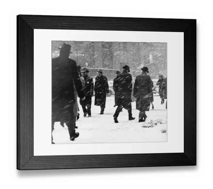 Framed Print : People walking on street in snowstorm Framed Print : People walking on street in snowstorm