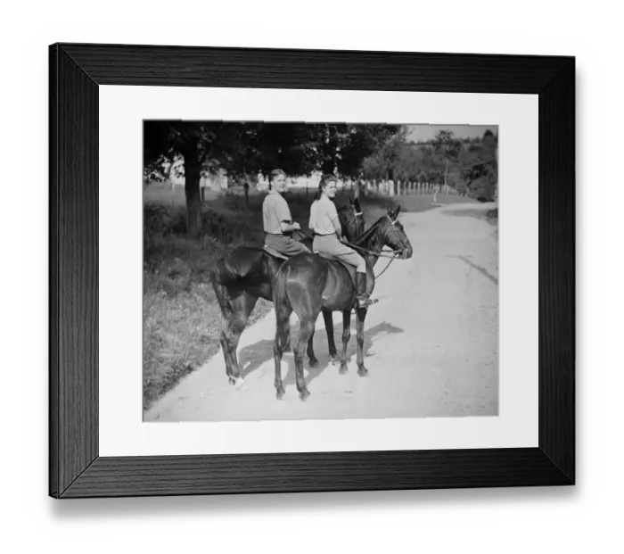 Framed Print : Couple riding horses (B&W), , portrait Framed Print : Couple riding horses (B&W), , portrait
