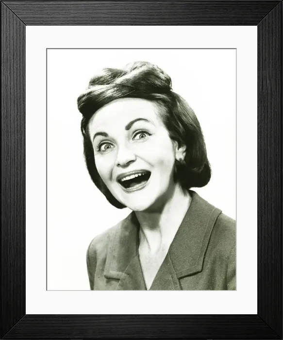 Framed Print : Woman making face, (B&W), portrait Framed Print : Woman making face, (B&W), portrait