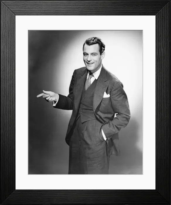 Framed Print : Elegant man posing in studio, (B&W), portrait Framed Print : Elegant man posing in studio, (B&W), portrait
