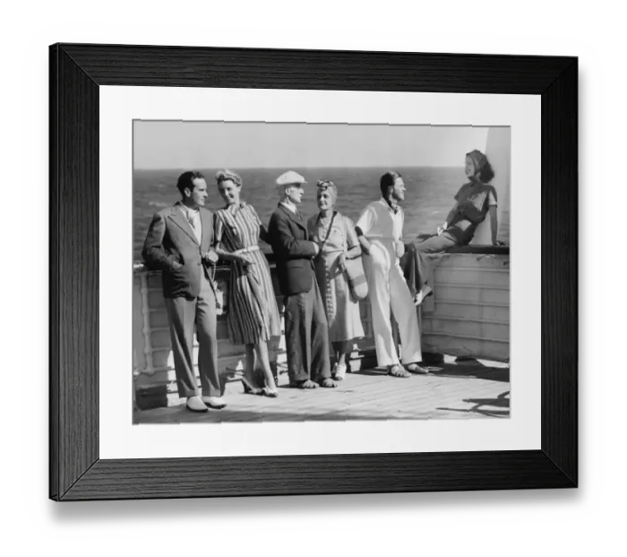 Framed Print : Group of people standing on cruiser deck (B&W) Framed Print : Group of people standing on cruiser deck (B&W)