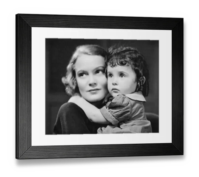 Framed Print : Mother holding young girl (3-4), (B&W), close-up, portrait Framed Print : Mother holding young girl (3-4), (B&W), close-up, portrait
