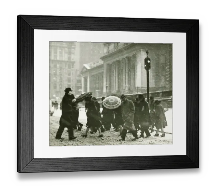 Framed Print : People in city, walking in blizzard, (B&W) Framed Print : People in city, walking in blizzard, (B&W)