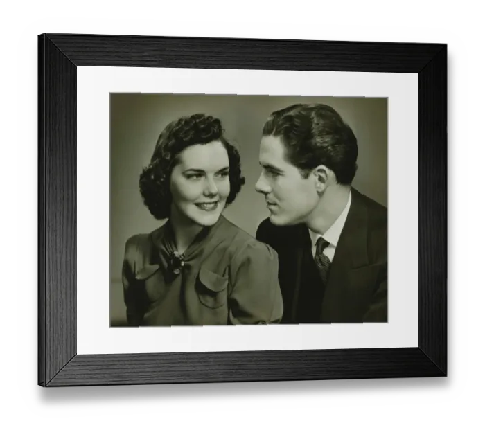 Framed Print : Couple looking in eyes, posing in studio, (B&W), portrait Framed Print : Couple looking in eyes, posing in studio, (B&W), portrait