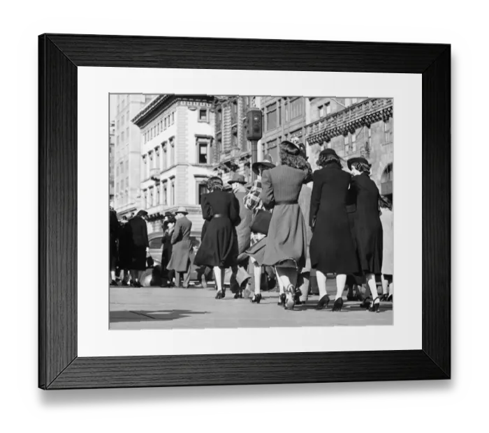 Framed Print : People walking on street, (Rear view), (B&W)