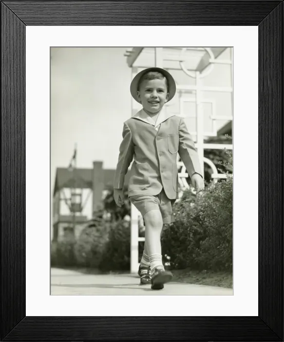 Framed Print : Elegant boy walking on promenade, (B&W)