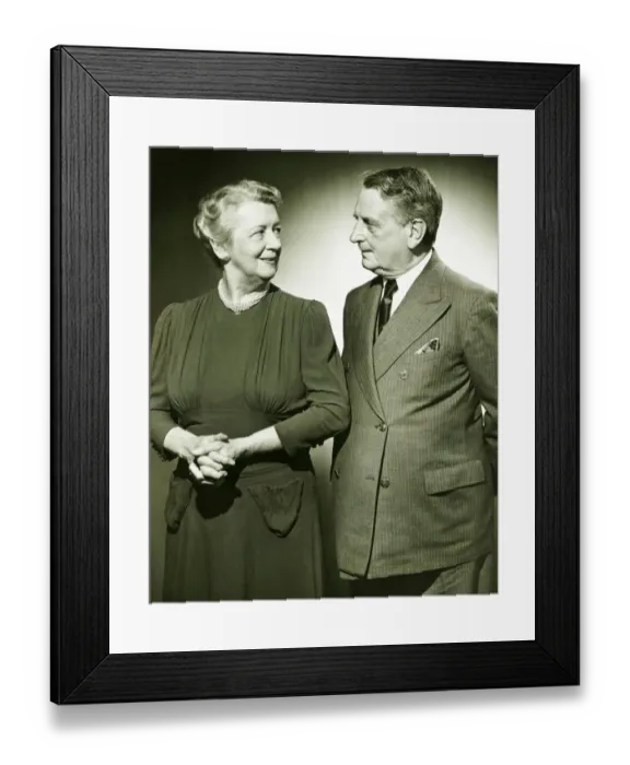 Framed Print : Mature couple posing in studio, (B&W), portrait Framed Print : Mature couple posing in studio, (B&W), portrait