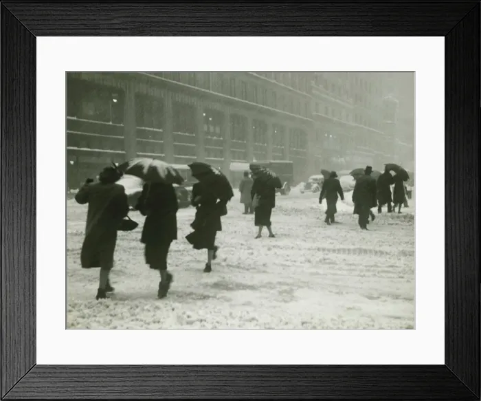 Framed Print : People in city, walking in blizzard, (B&W) Framed Print : People in city, walking in blizzard, (B&W)