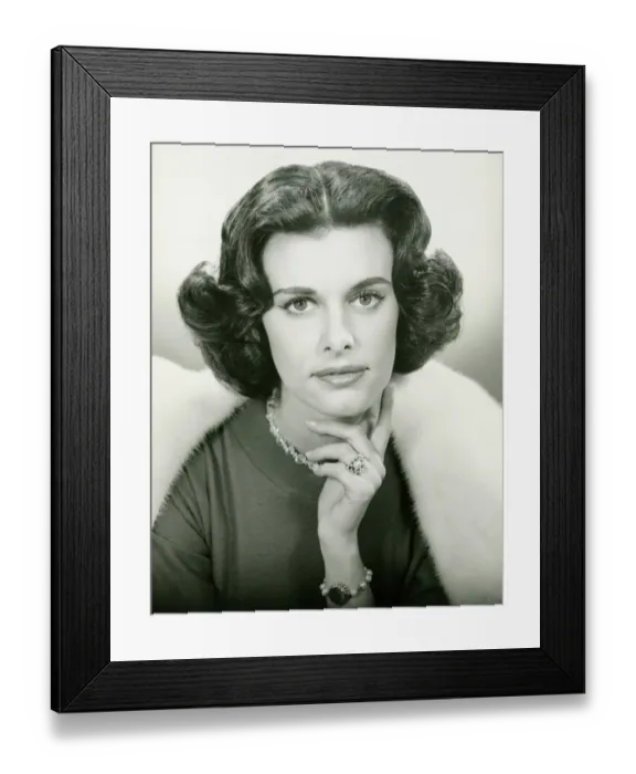 Framed Print : Elegant woman posing in studio, (B&W), close-up, portrait Framed Print : Elegant woman posing in studio, (B&W), close-up, portrait