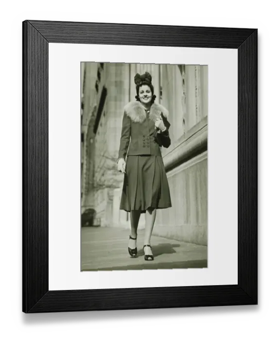 Framed Print : Young woman walking outdoors, (B&W) Framed Print : Young woman walking outdoors, (B&W)